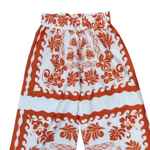 Umgee NWOT Wide Leg Pants Size Small Orange White Print Casual Boho Festival - Picture 3 of 8